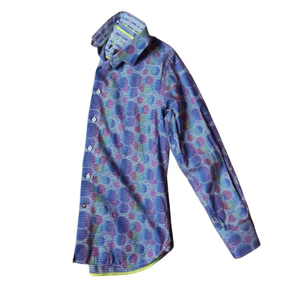 Visconti Black Multi Colored Bubble Mens Button Down Collared Dress Shirt Small - Picture 3 of 7